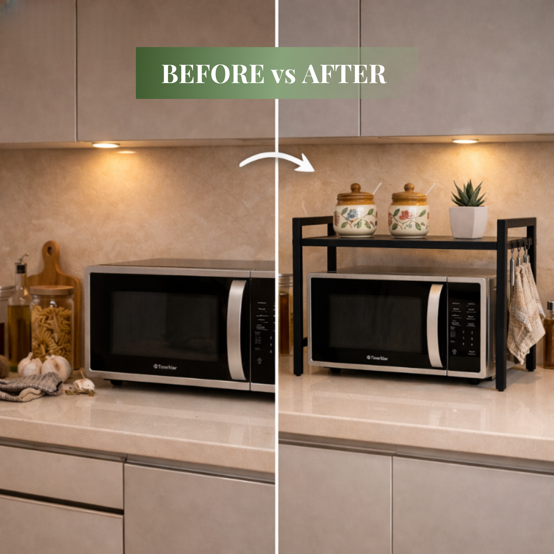 Metal Microwave Stand with Hooks Indian Kitchen – SimplifiNest OTG Rack Kitchen Organizer
