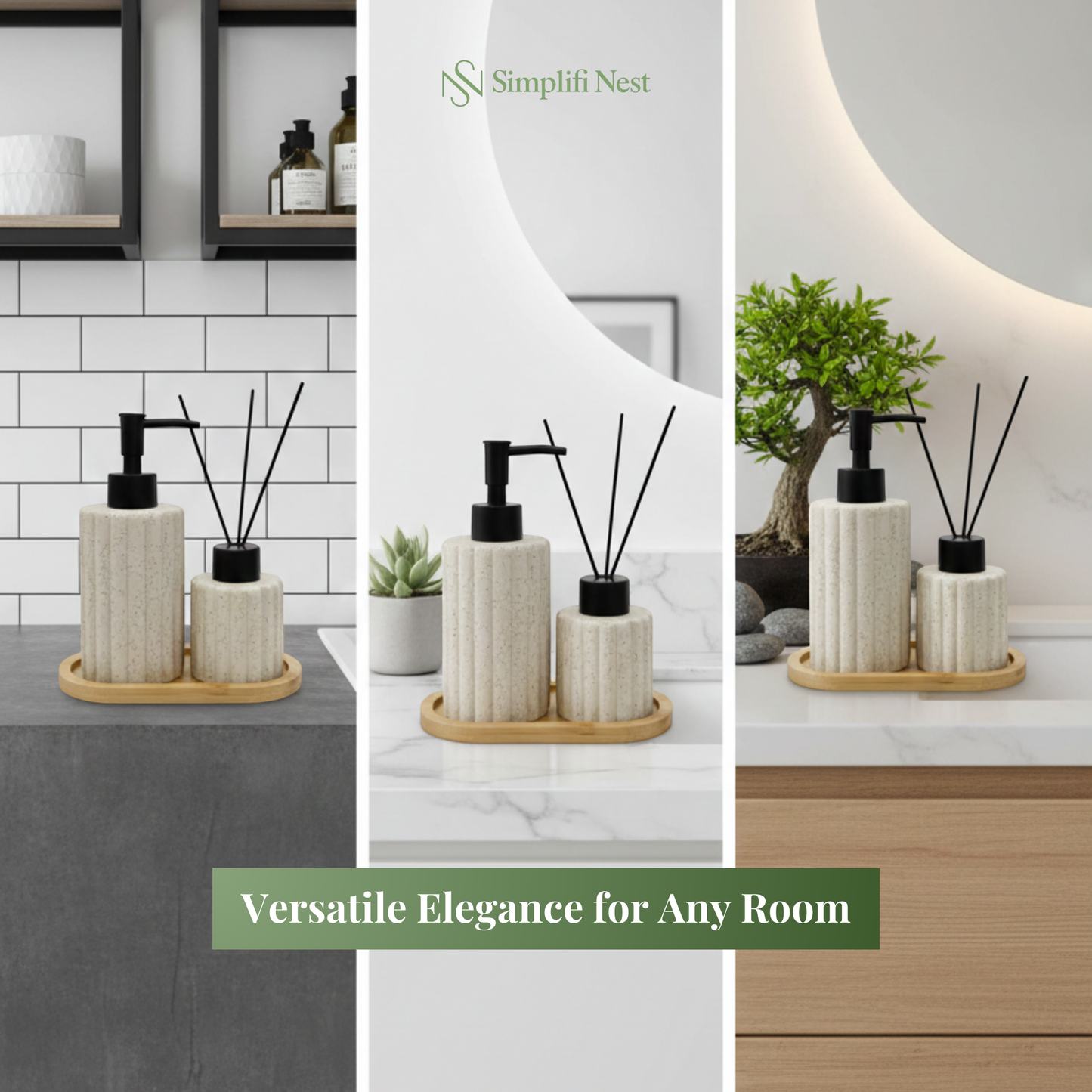 Artisan Ceramic & Bamboo 3-Piece Spa Set