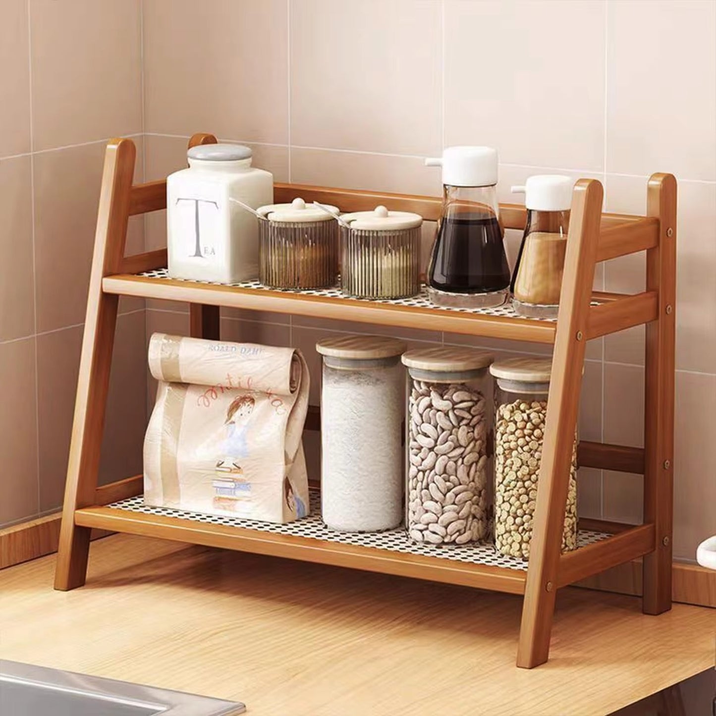 Bamboo 2-Tier Kitchen Counter Organizer Rack
