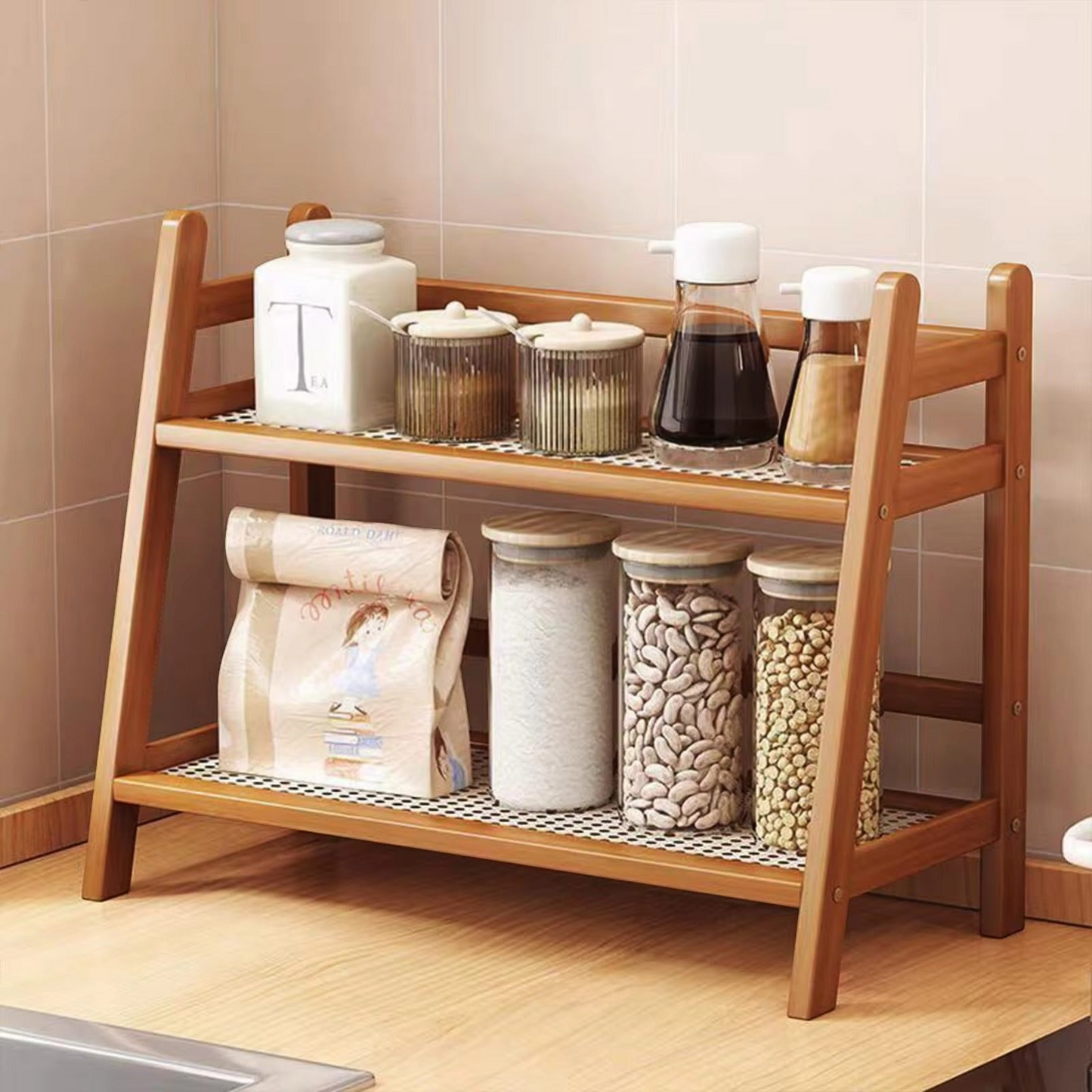 Bamboo 2-Tier Kitchen Counter Organizer Rack