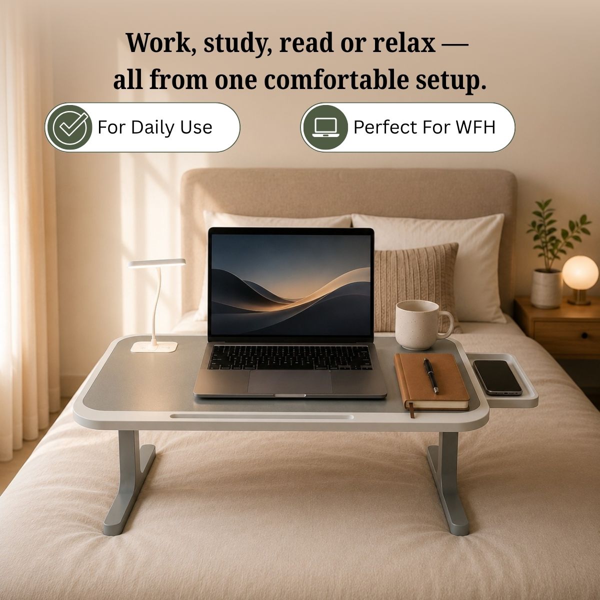 Portable Laptop Bed Station with LED Lamp & Charging