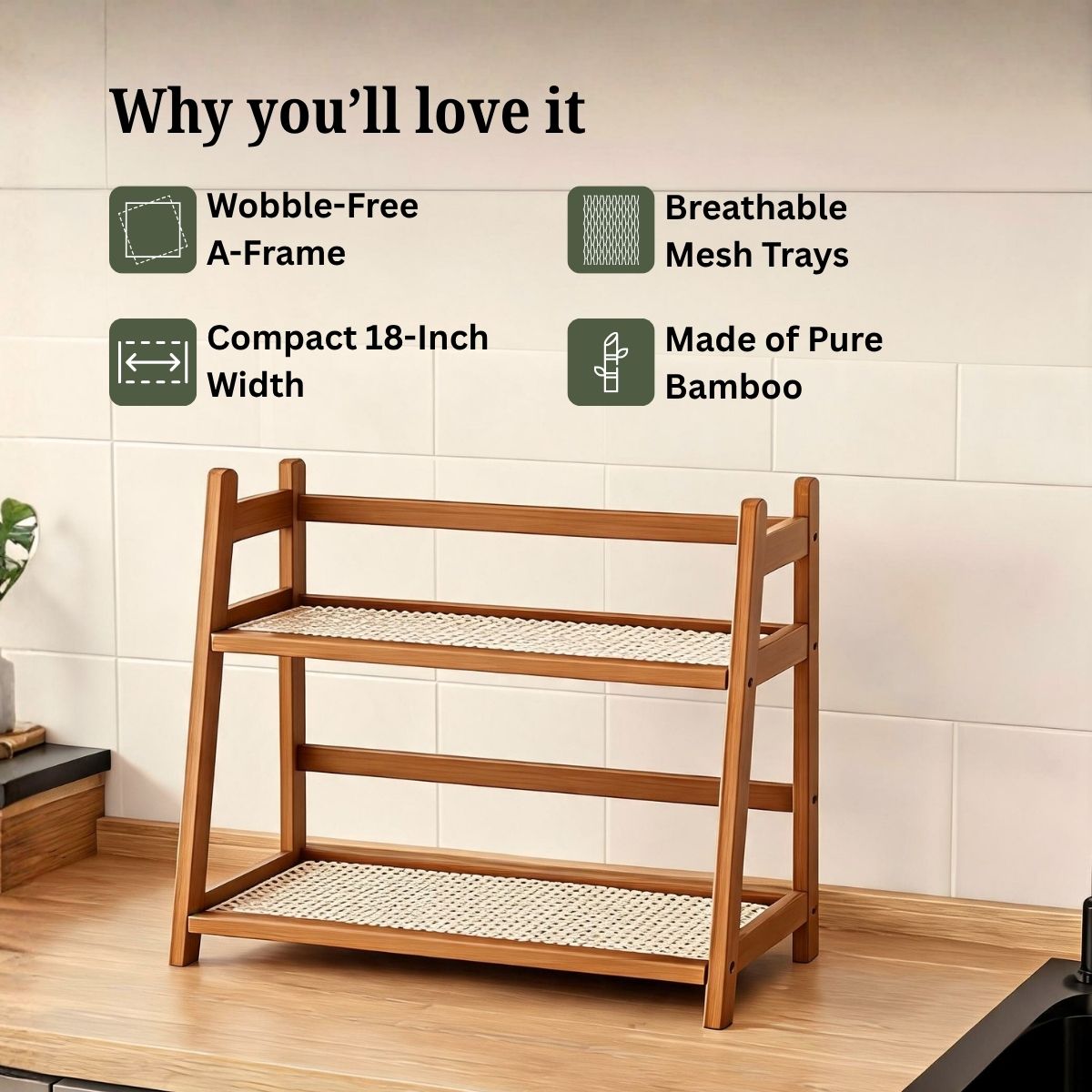 Bamboo 2-Tier Kitchen Counter Organizer Rack