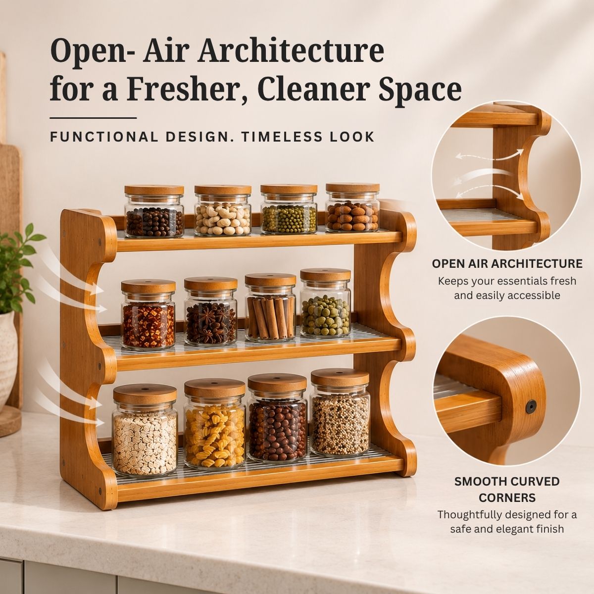 Bamboo Countertop Organiser Rack with Fibre Panels | Kitchen, Bathroom & Desk