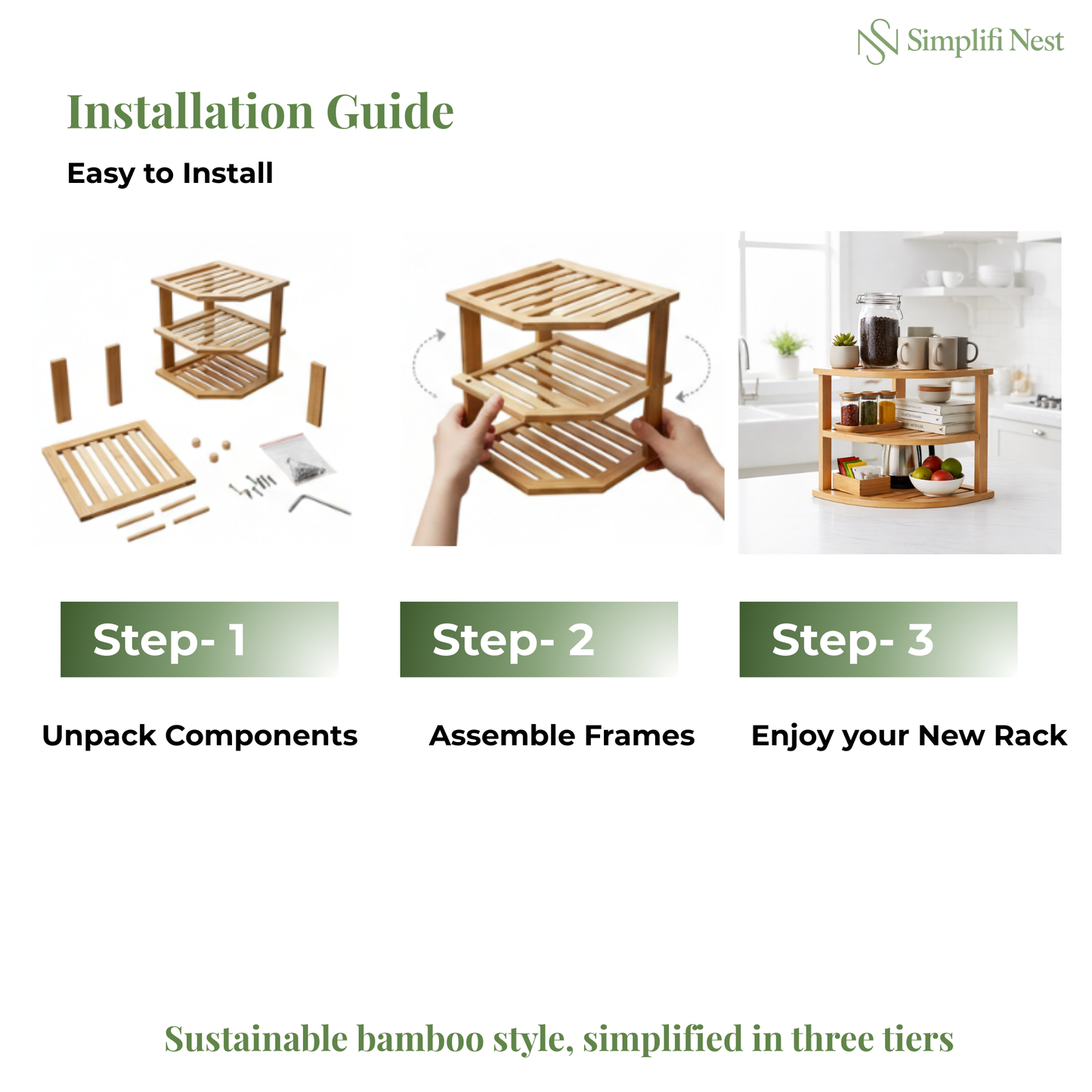 SimplifiNest Bamboo Kitchen Corner Organizer Rack Assembly