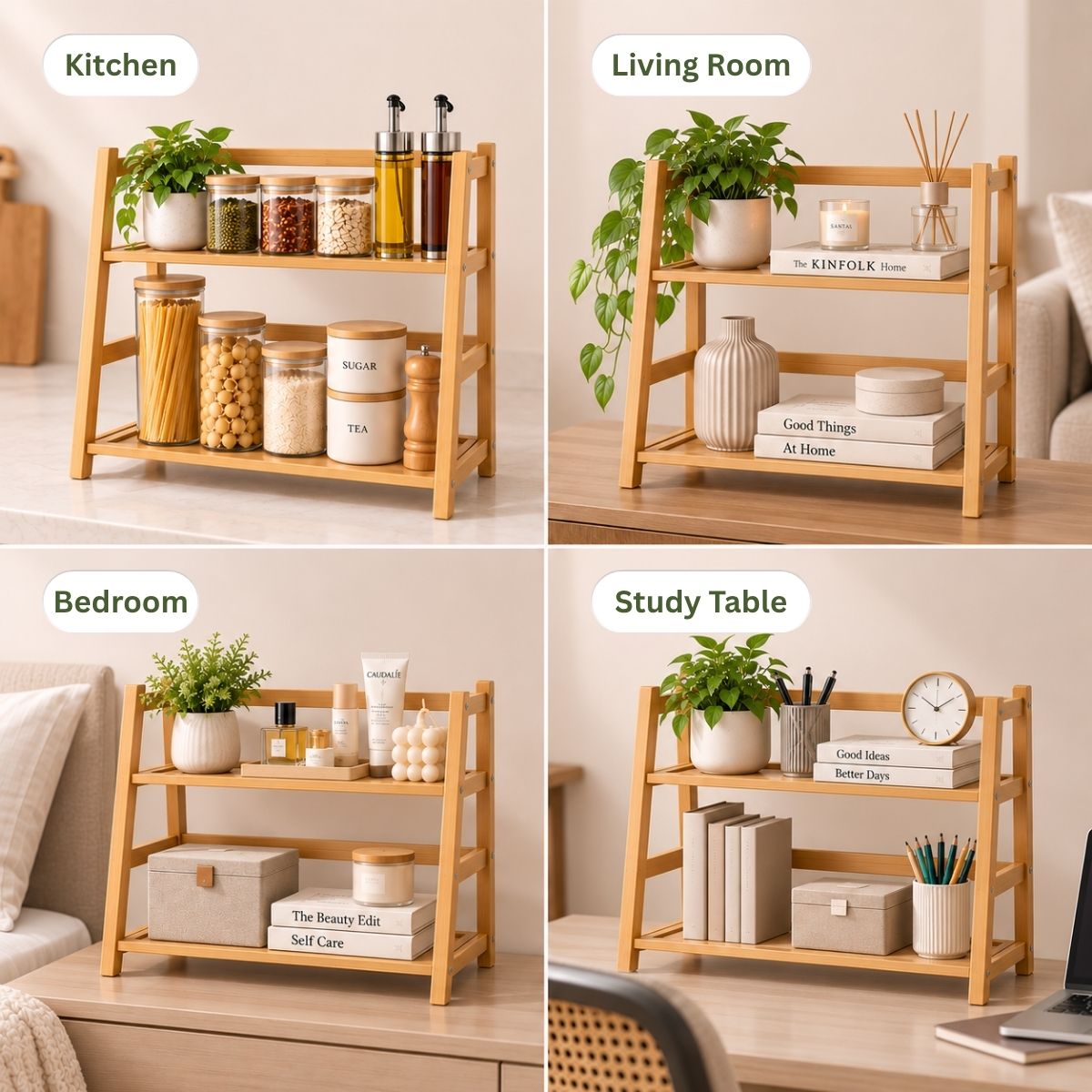 Bamboo 2-Tier Kitchen Counter Organizer Rack