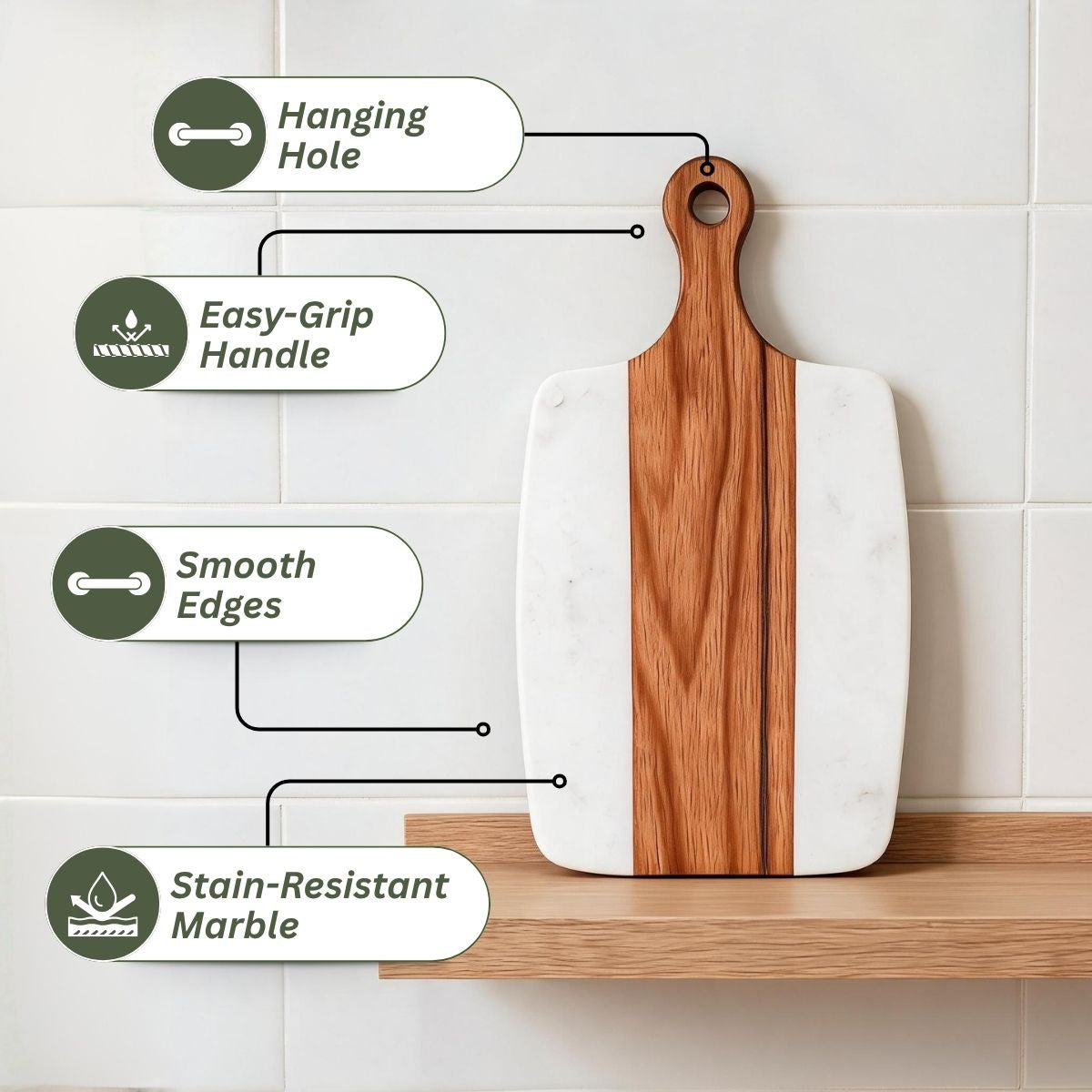 White Marble & Acacia Wood Chopping & Serving Board