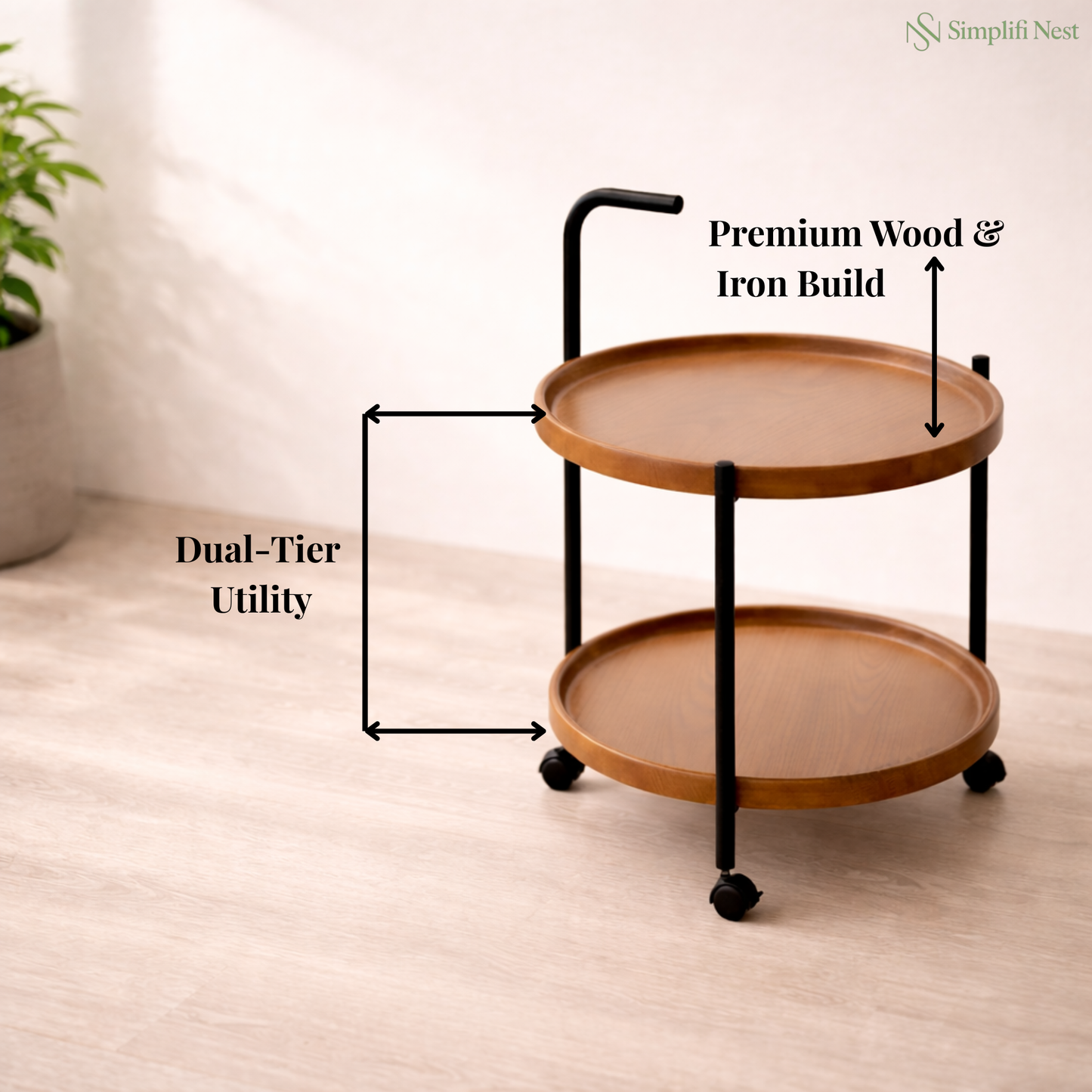 Premium 2-Tier Round Mobile Serving Trolley