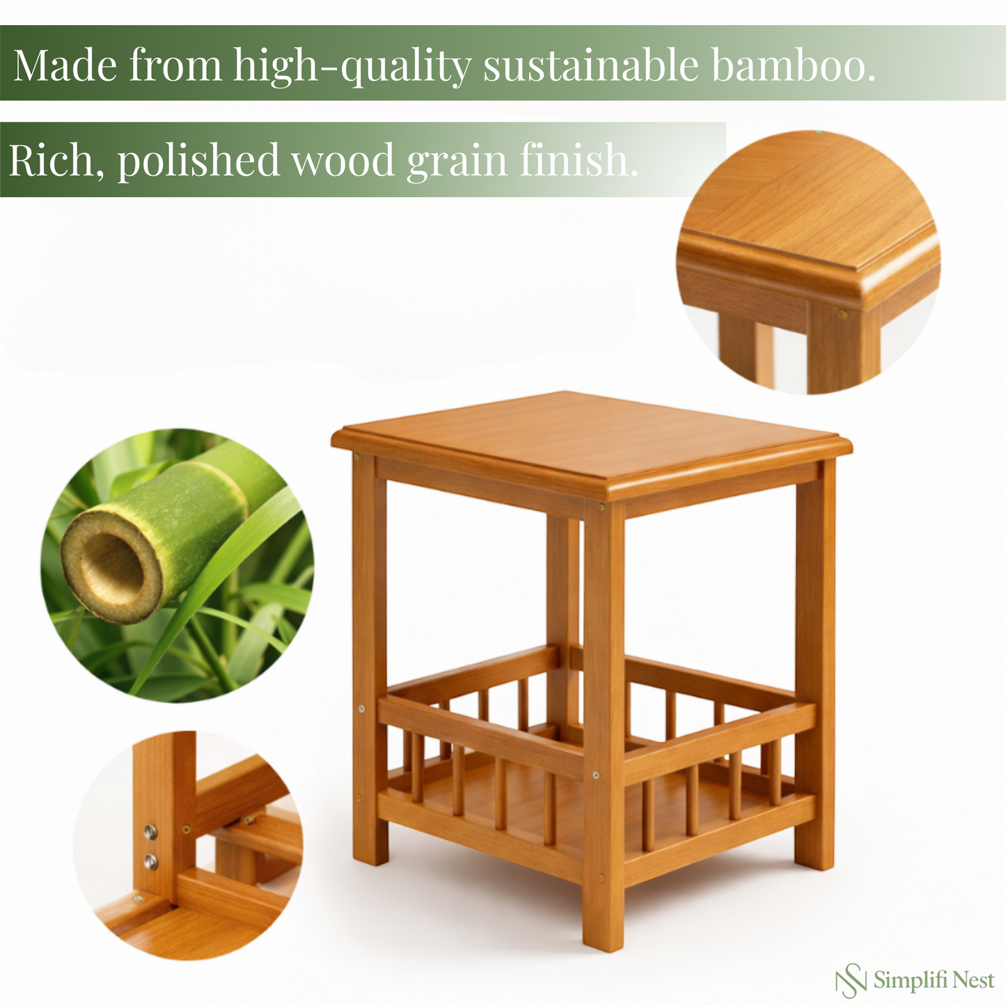 Premium Bamboo Side Table With Storage Base