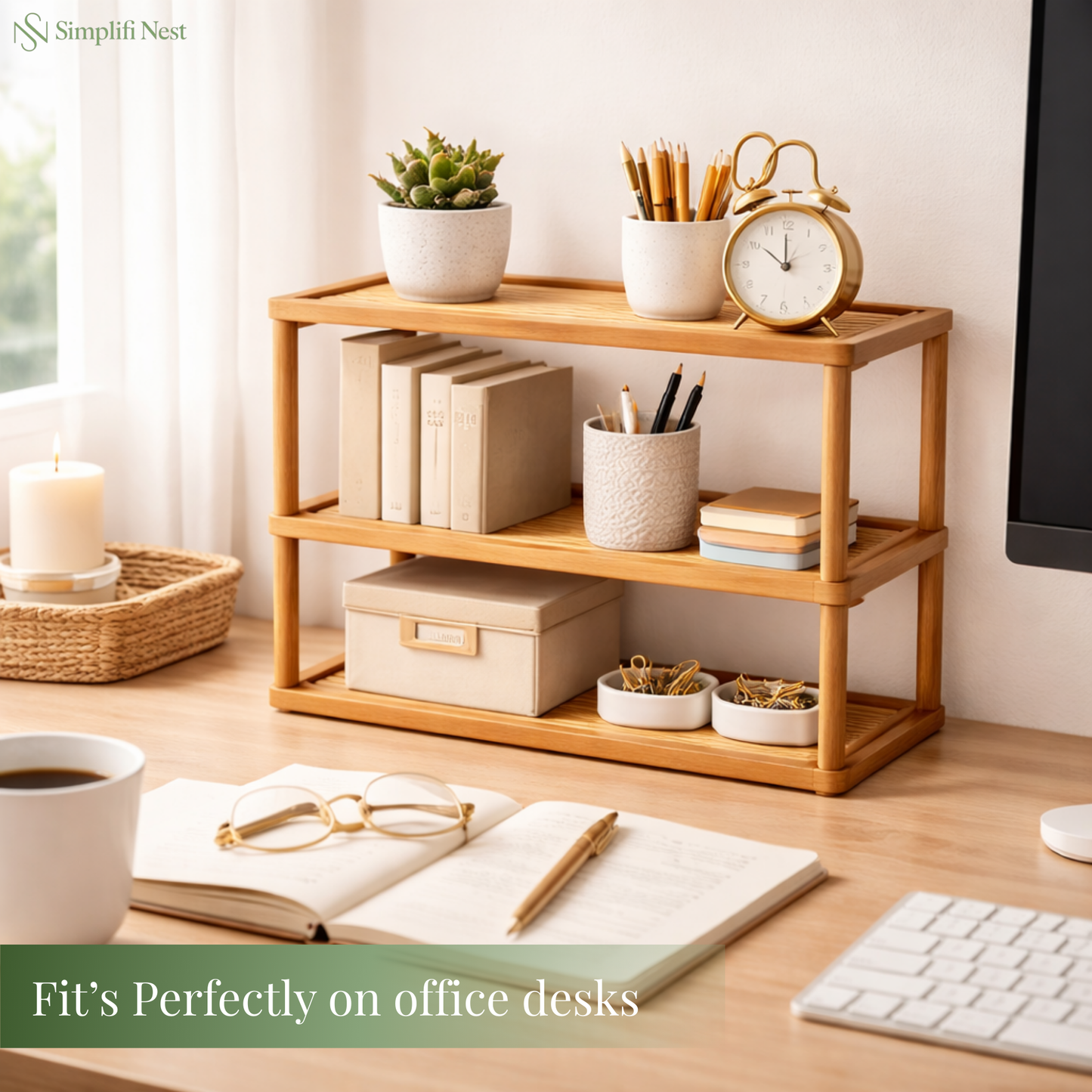 TriShelf Premium Bamboo Countertop Organizer Rack