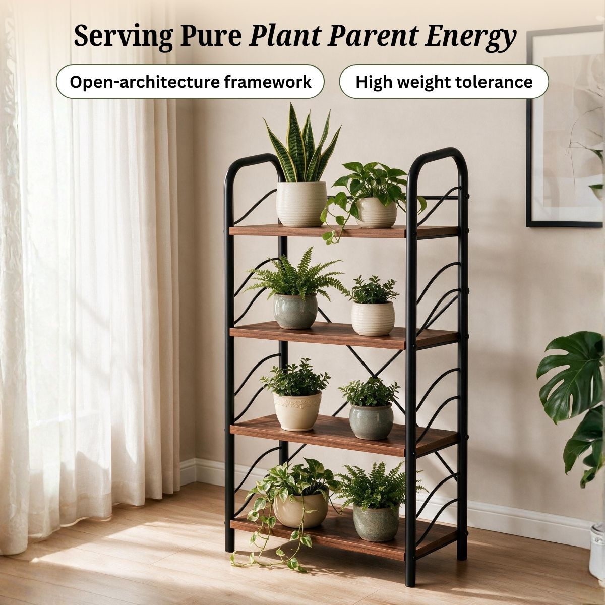 4-Tier Shoe Rack with Open Shelves | Wood & Metal Storage Organizer