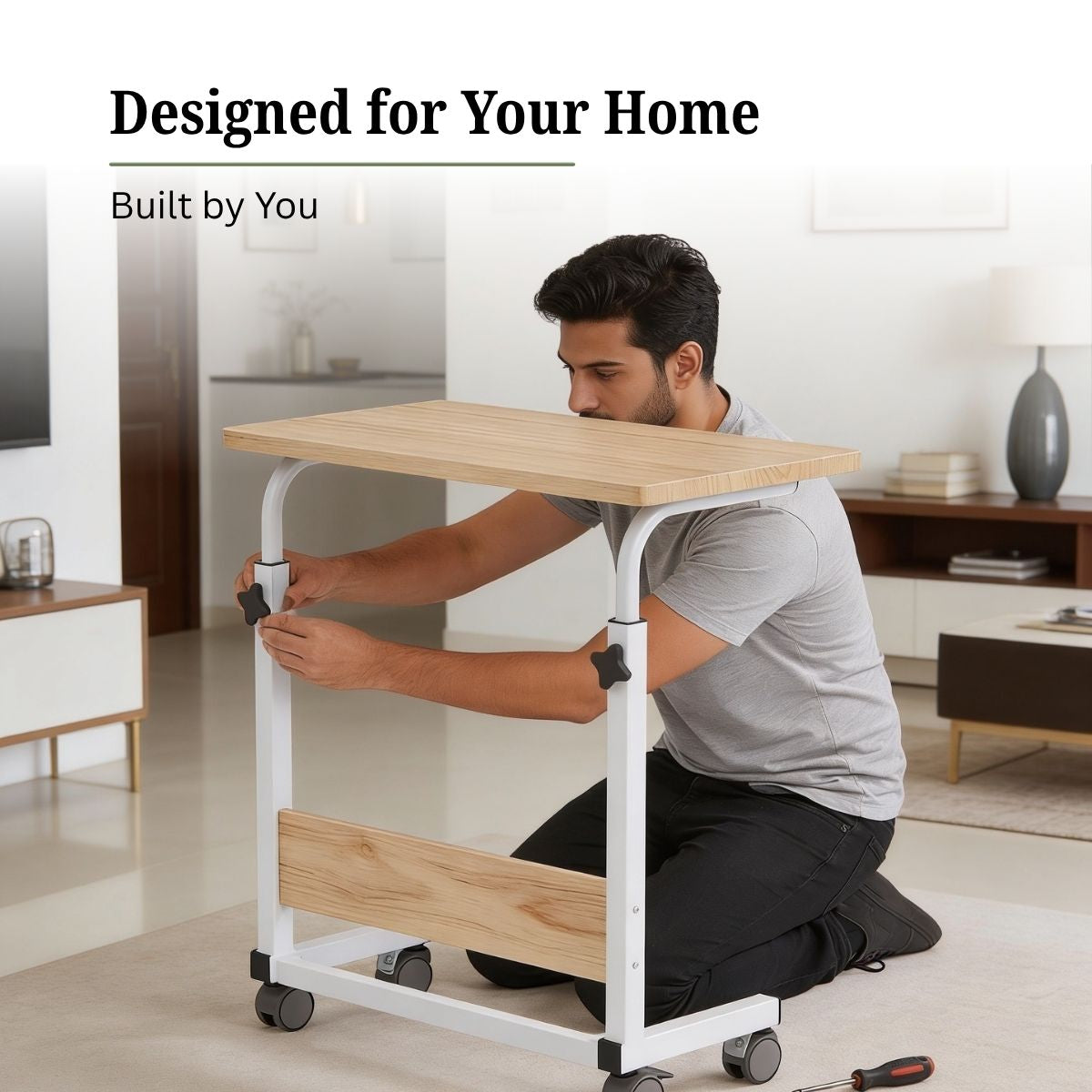 Height-Adjustable Portable Laptop Table with Wheels