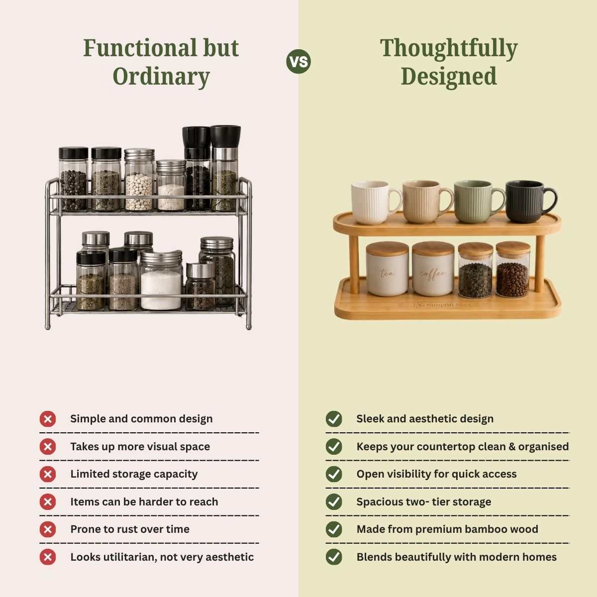Bamboo Oval 2-Tier Kitchen Counter Organizer Rack