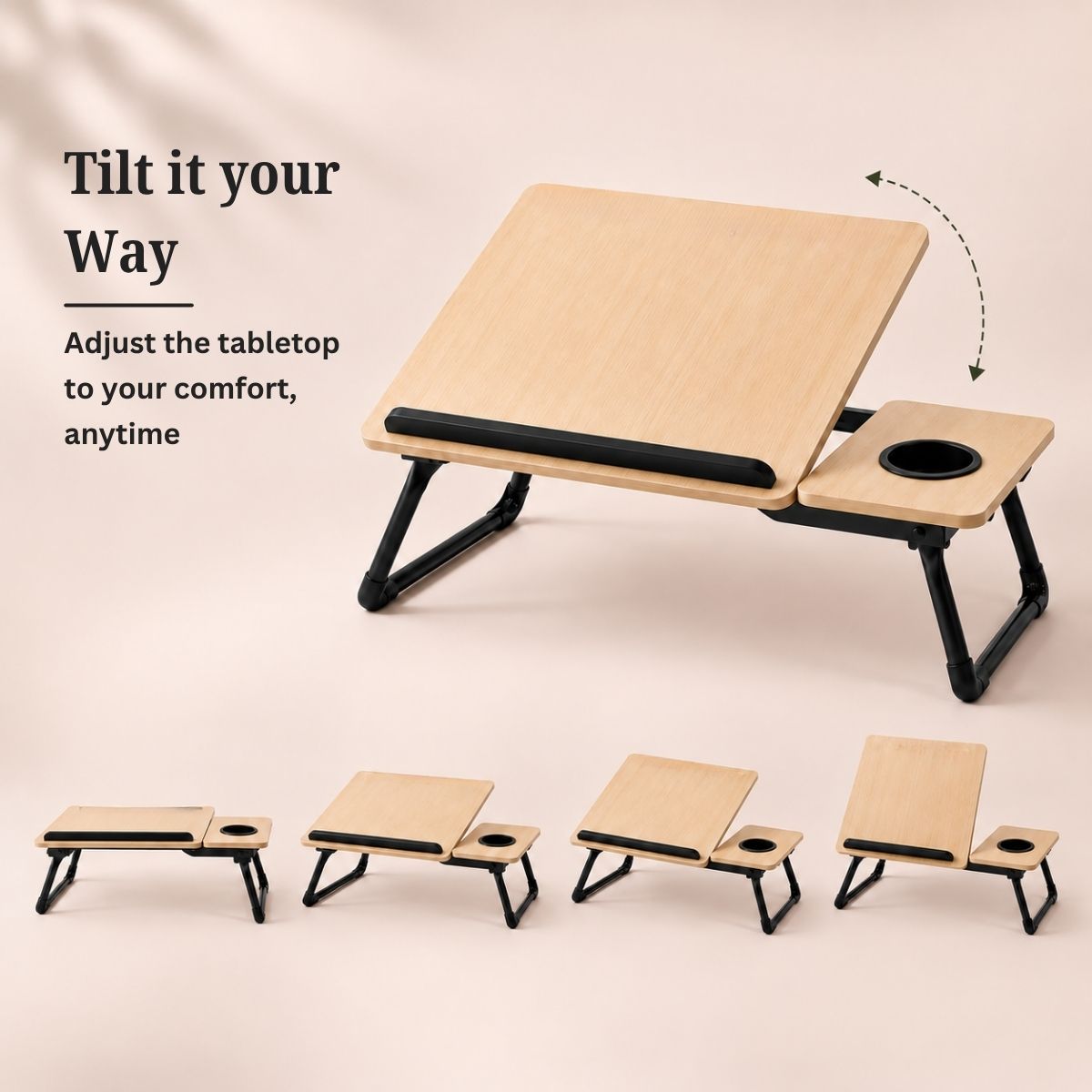 Foldable Bed Desk for Laptop & Kids Study – with Cup Holder & Tilting Tray