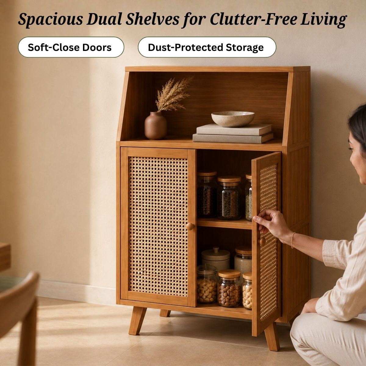 Premium Bamboo Coffee Station & Storage Cabinet
