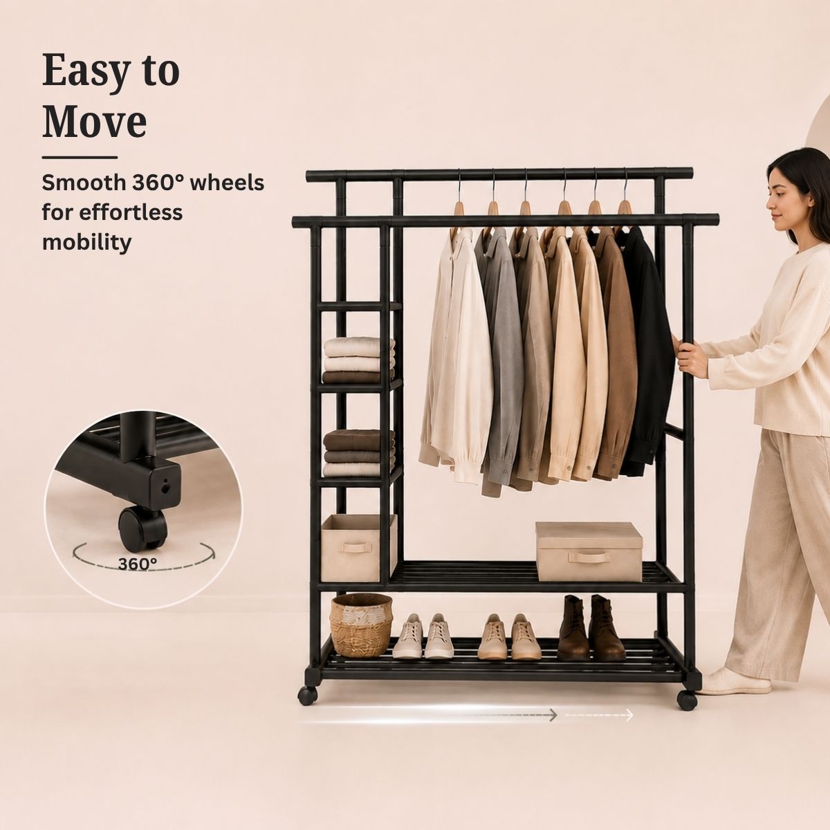 Premium Heavy Duty Double Clothing Rack with Storage Sections