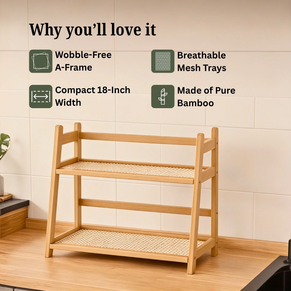Bamboo 2-Tier Kitchen Counter Organizer Rack