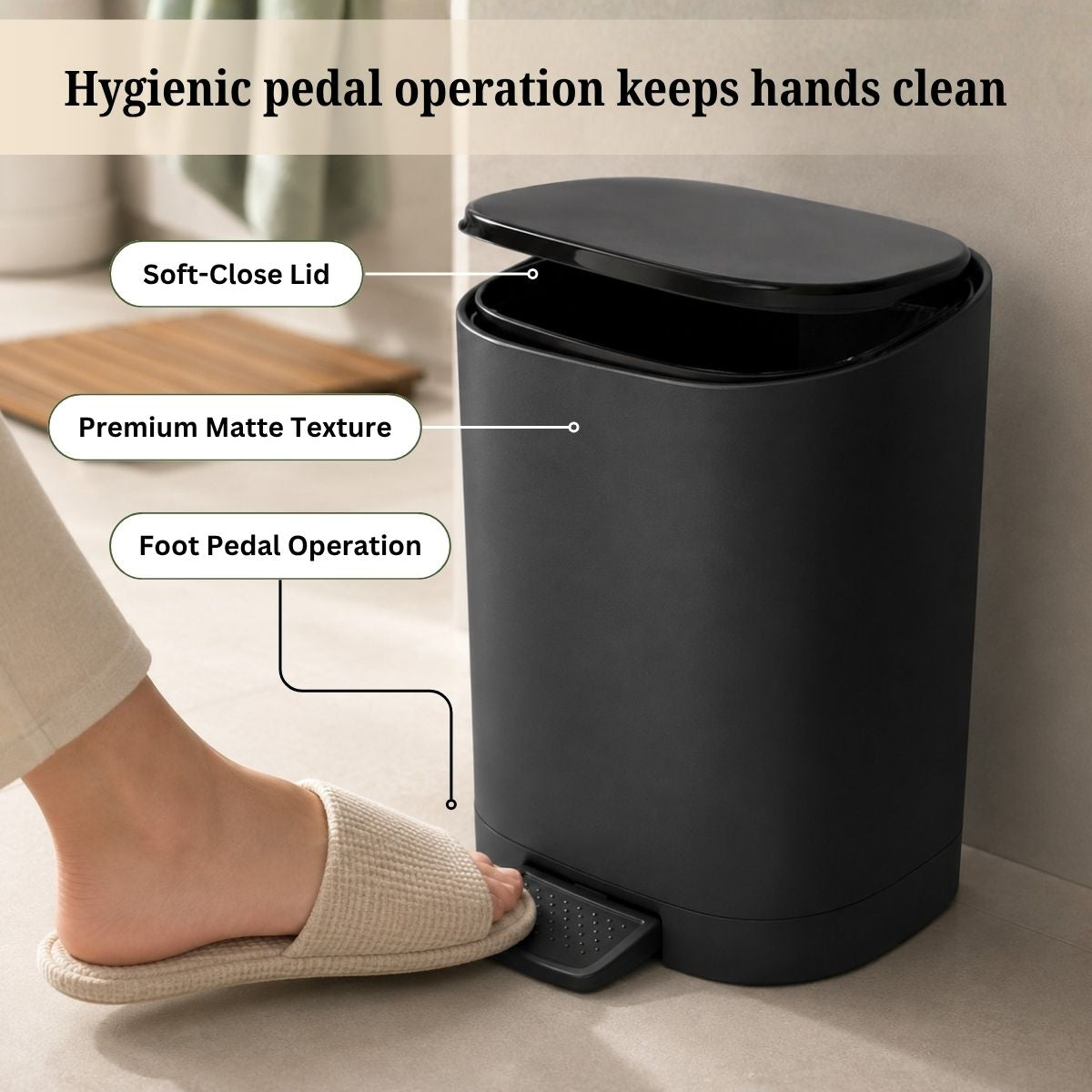 5L Matte Finish Dustbin with Removable Inner Bucket | Bathroom, Bedroom & Office