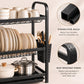 3-Tier Steel Dish Rack with Drip Tray - Black Matte | For Indian Kitchen Countertops