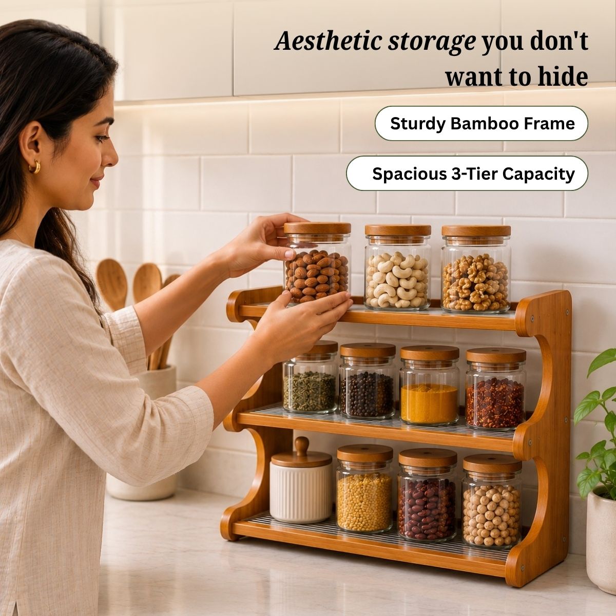 Bamboo Countertop Organiser Rack with Fibre Panels | Kitchen, Bathroom & Desk
