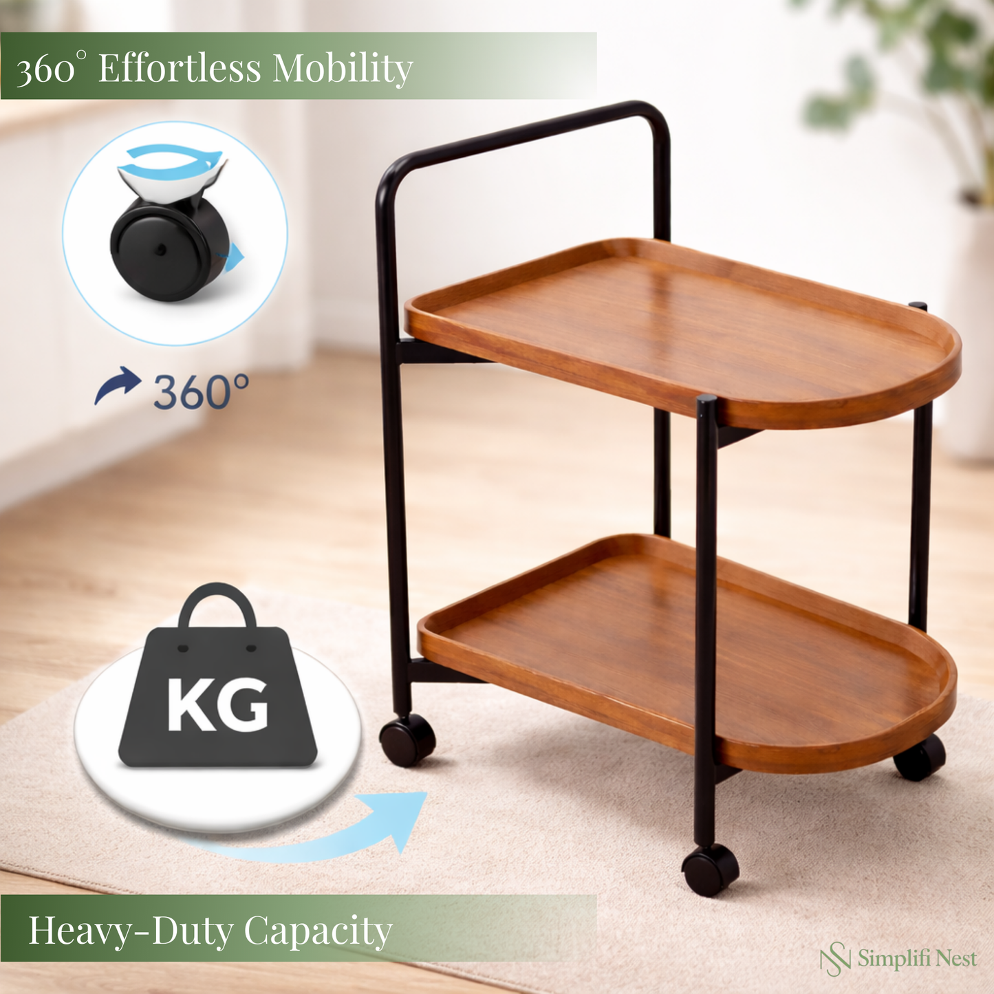 Classic 2-Tier Wood Serving Trolley