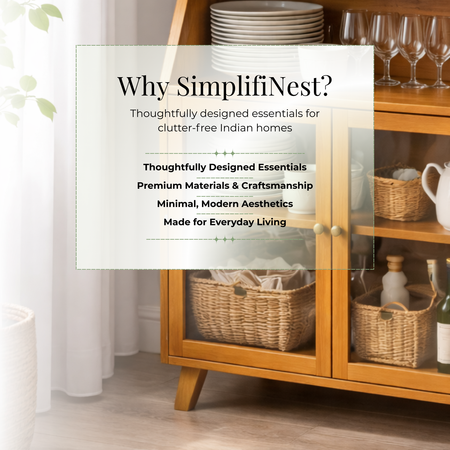 SimplifiNest Elegant Bamboo Display Cabinet India – 4-Tier Fluted Glass Living Room Statement Piece