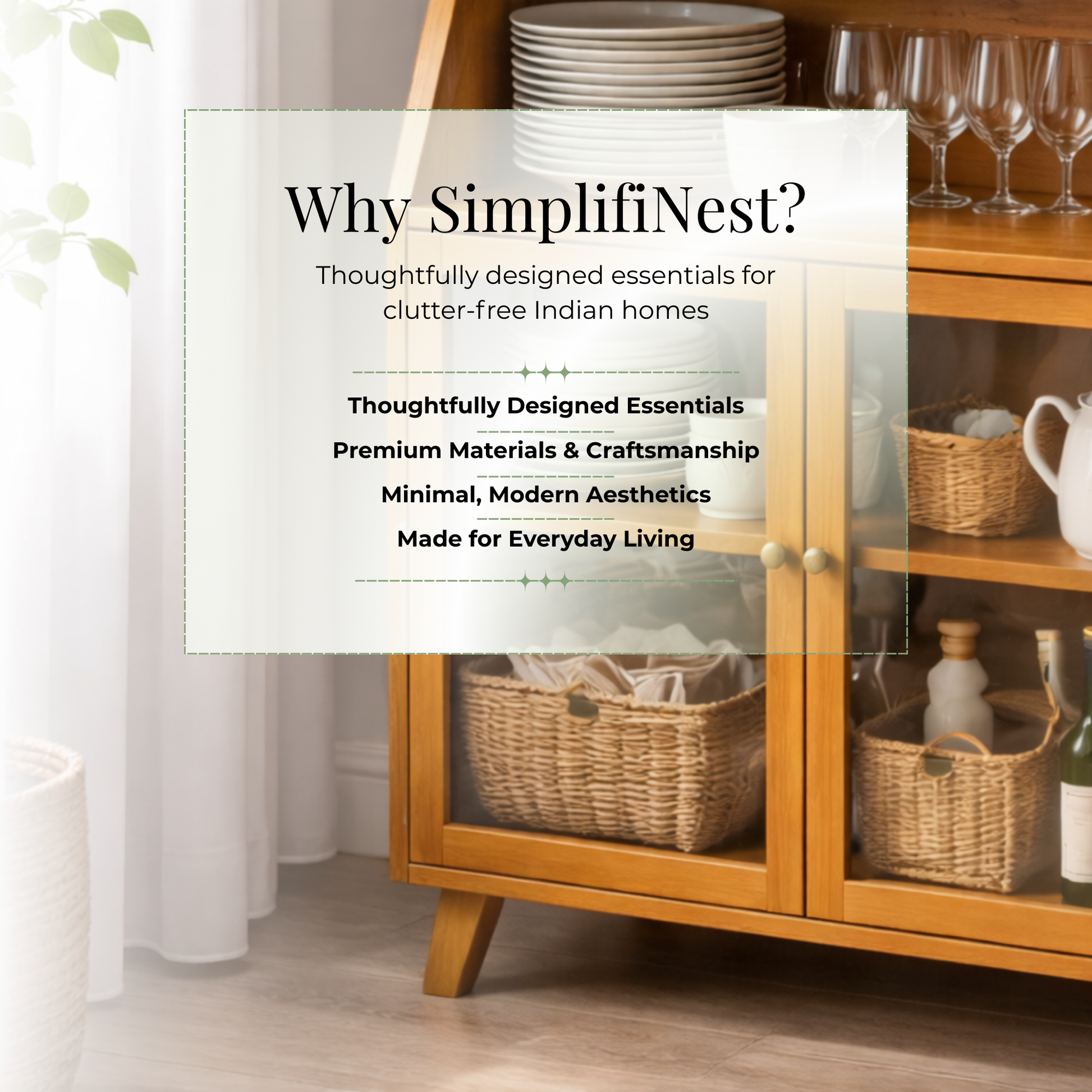 SimplifiNest Elegant Bamboo Display Cabinet India – 4-Tier Fluted Glass Living Room Statement Piece