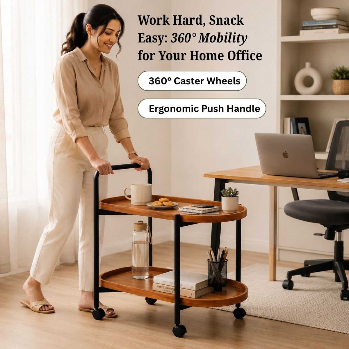 Classic 2-Tier Wood Serving Trolley