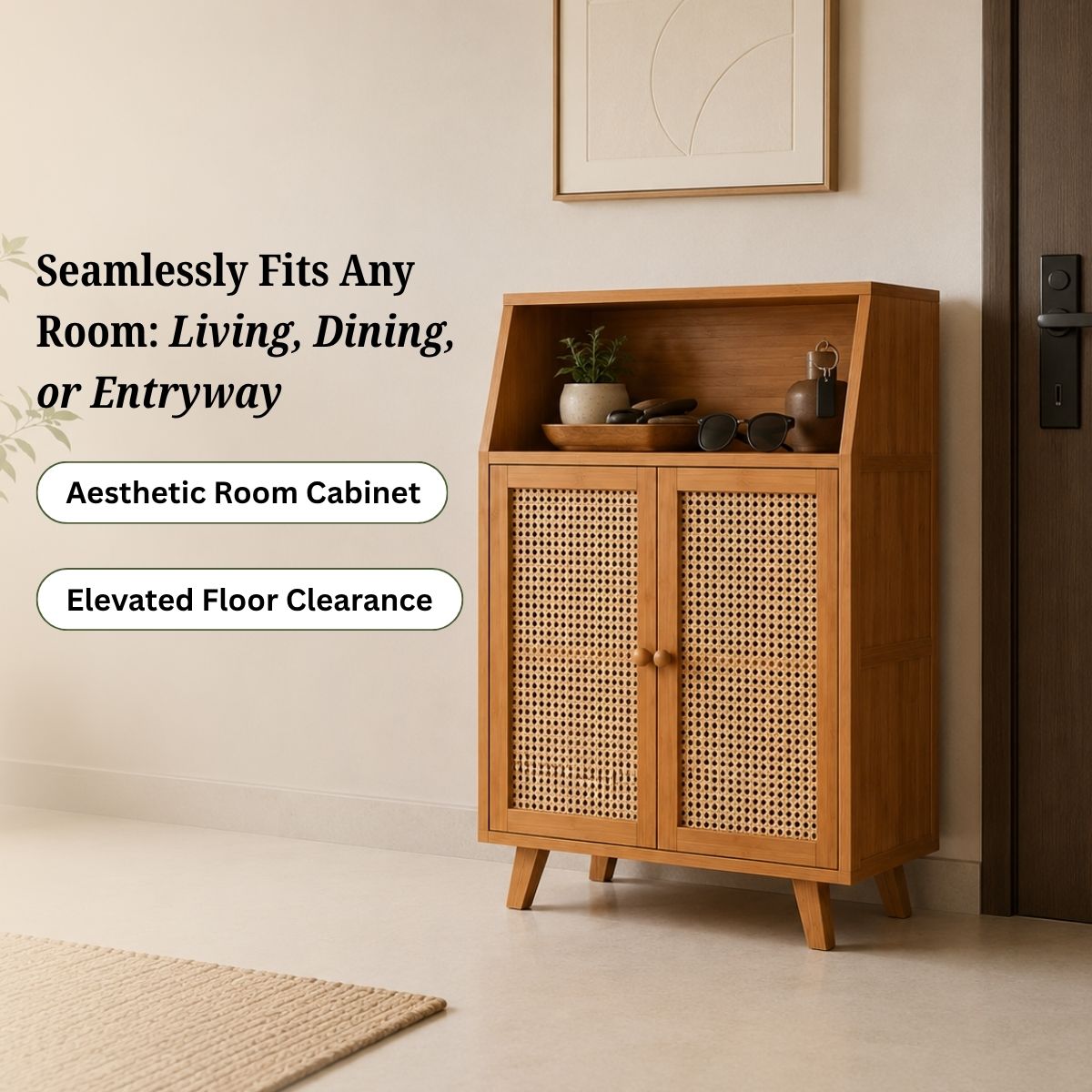 Premium Bamboo Coffee Station & Storage Cabinet