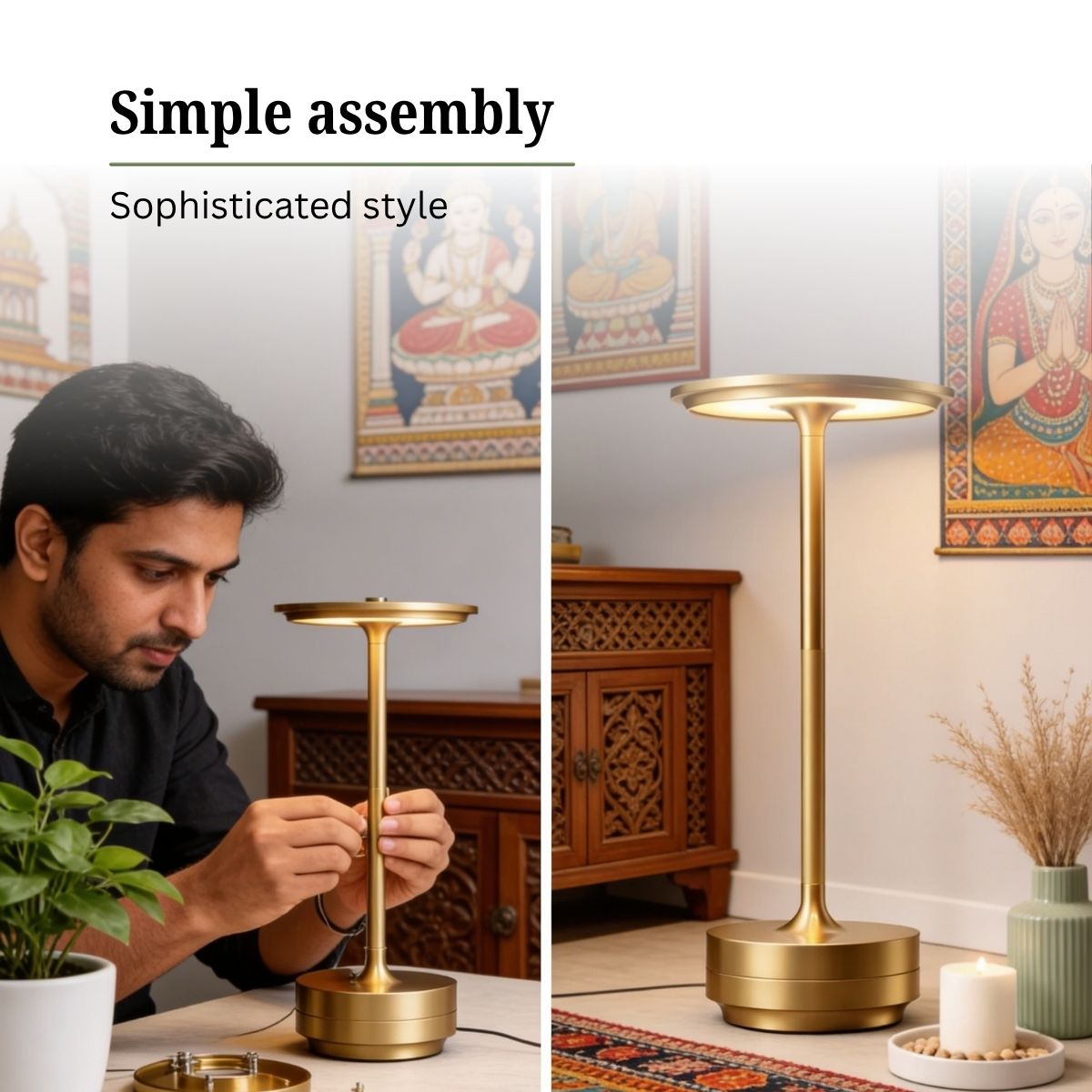 Rechargeable Cordless Metal Table Lamp | Touch Control | 3 Light Modes | Type-C | Heavy Base | 6–8 Hrs Battery