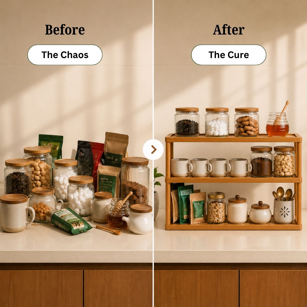 TriShelf Premium Bamboo Countertop Organizer Rack