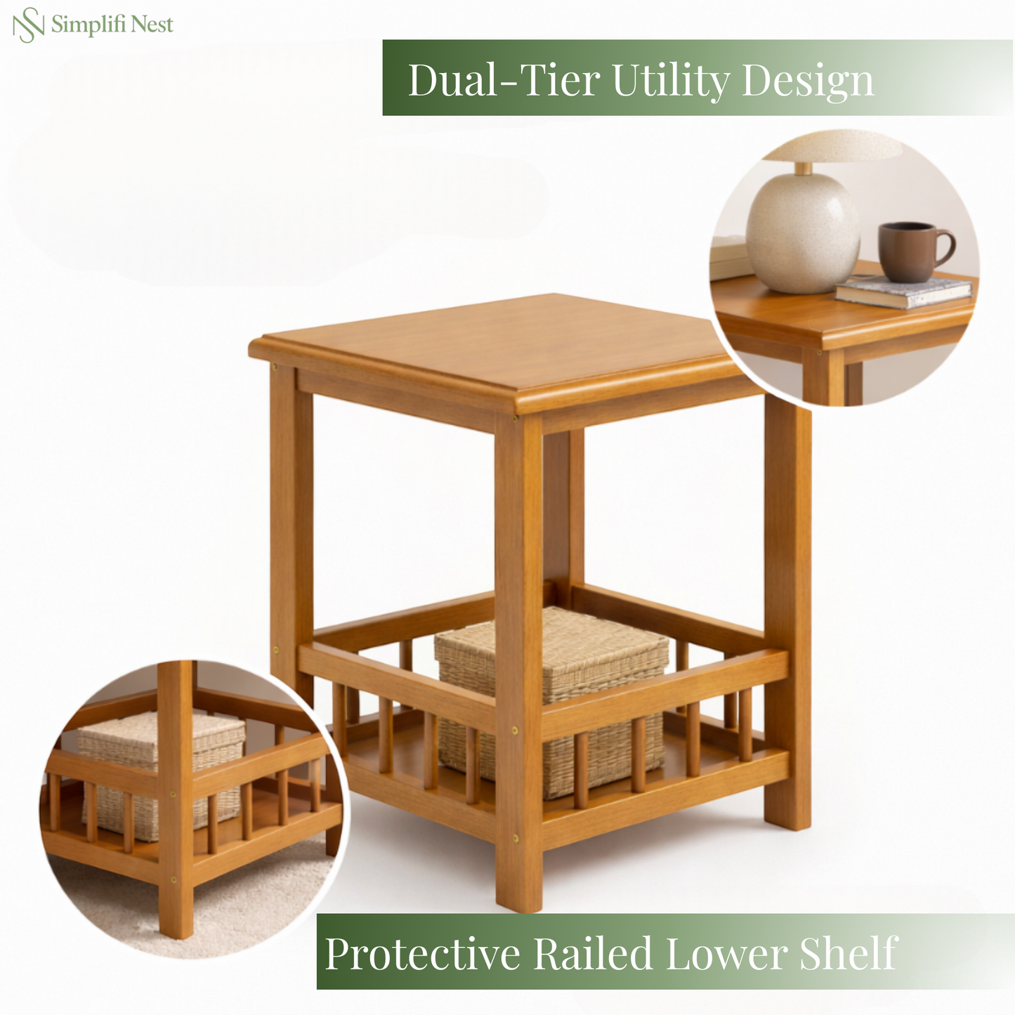 Premium Bamboo Side Table With Storage Base