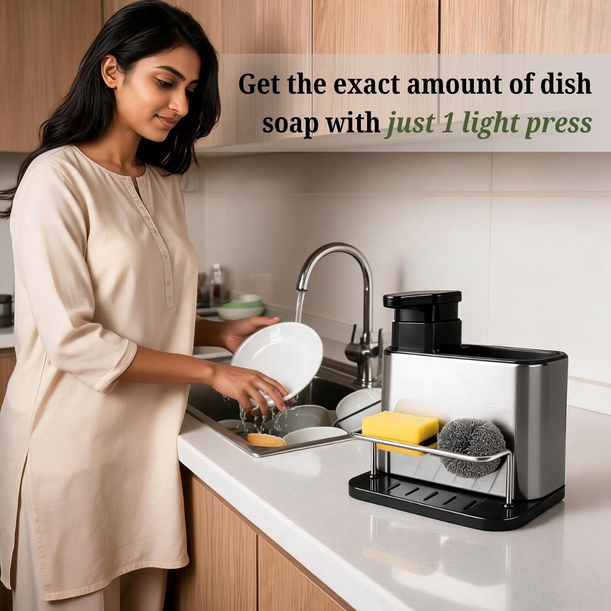 Dish Soap Dispenser with Sponge Holder & Tray