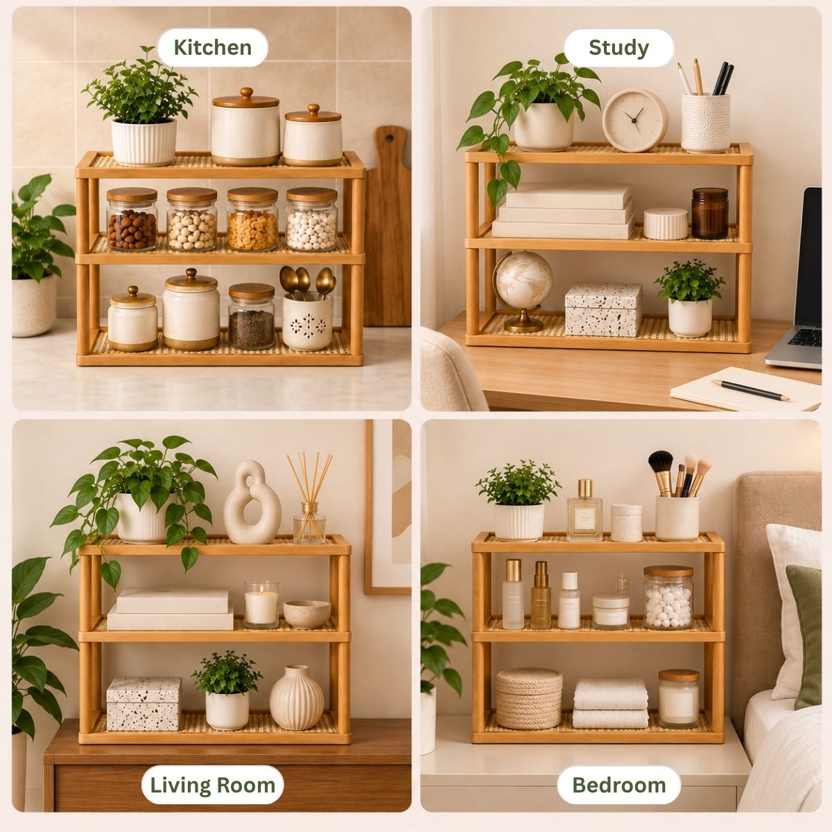 TriShelf Premium Bamboo Countertop Organizer Rack