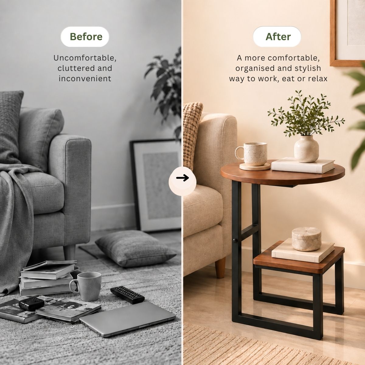 Dual-Tier G-Shaped Side Table