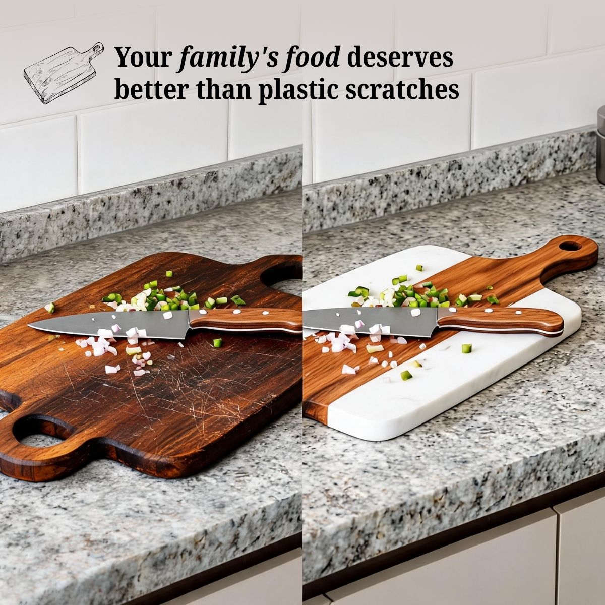 White Marble & Acacia Wood Chopping & Serving Board