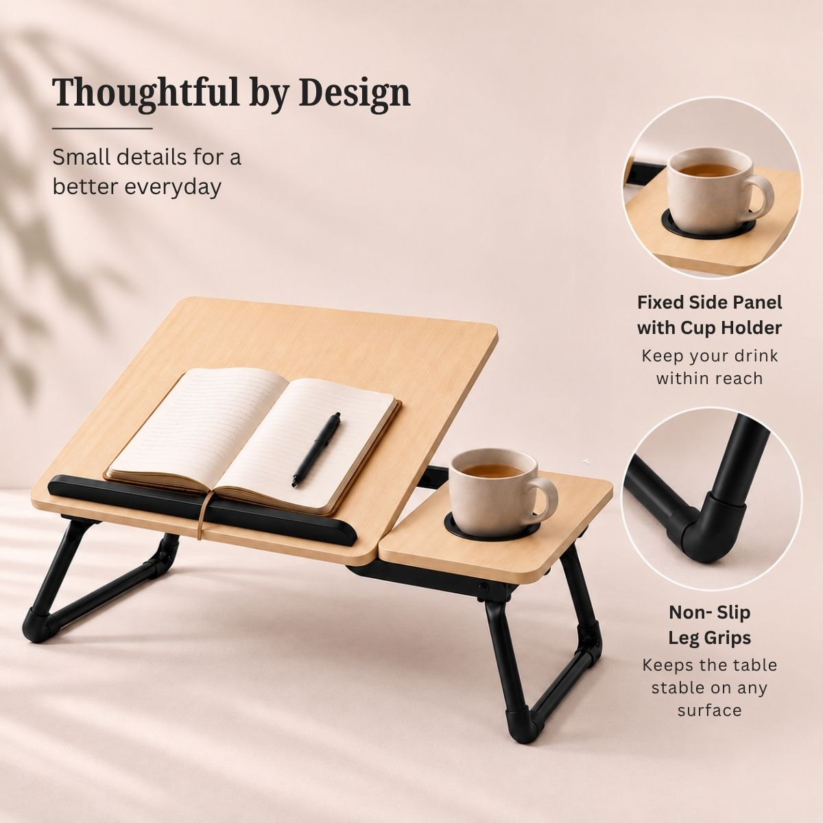 Foldable Bed Desk for Laptop & Kids Study – with Cup Holder & Tilting Tray