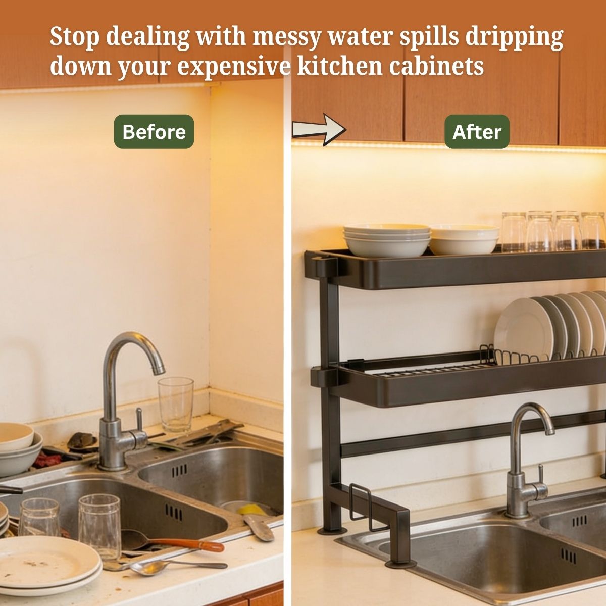 Stainless Steel Over-the-Sink Dish Rack & Bartan Stand | 65cm & 85cm | Multi-Compartment
