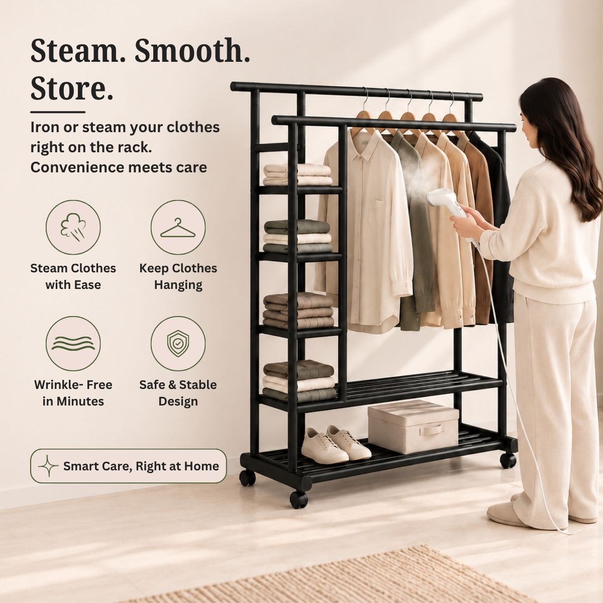 Premium Heavy Duty Double Clothing Rack with Storage Sections