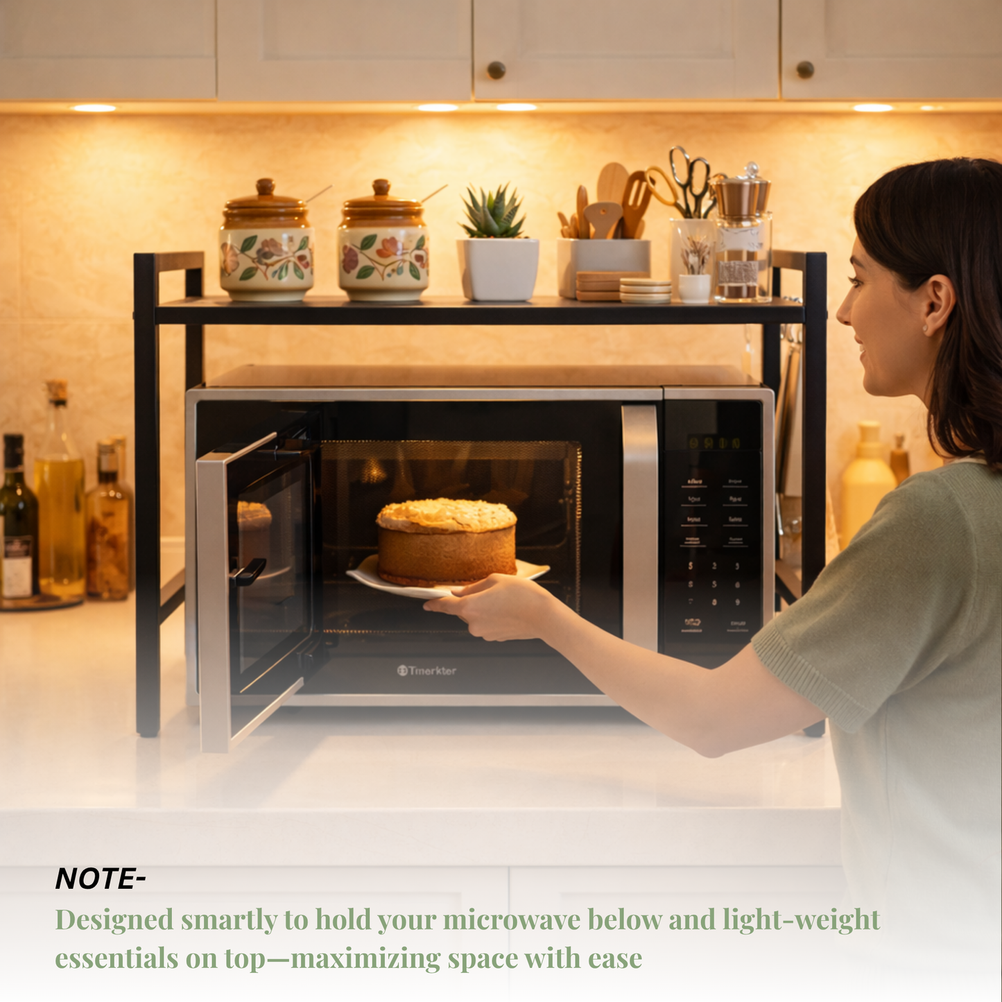 Premium Metal Microwave Stand with Hooks – Kitchen Appliance Organizer India – SimplifiNest