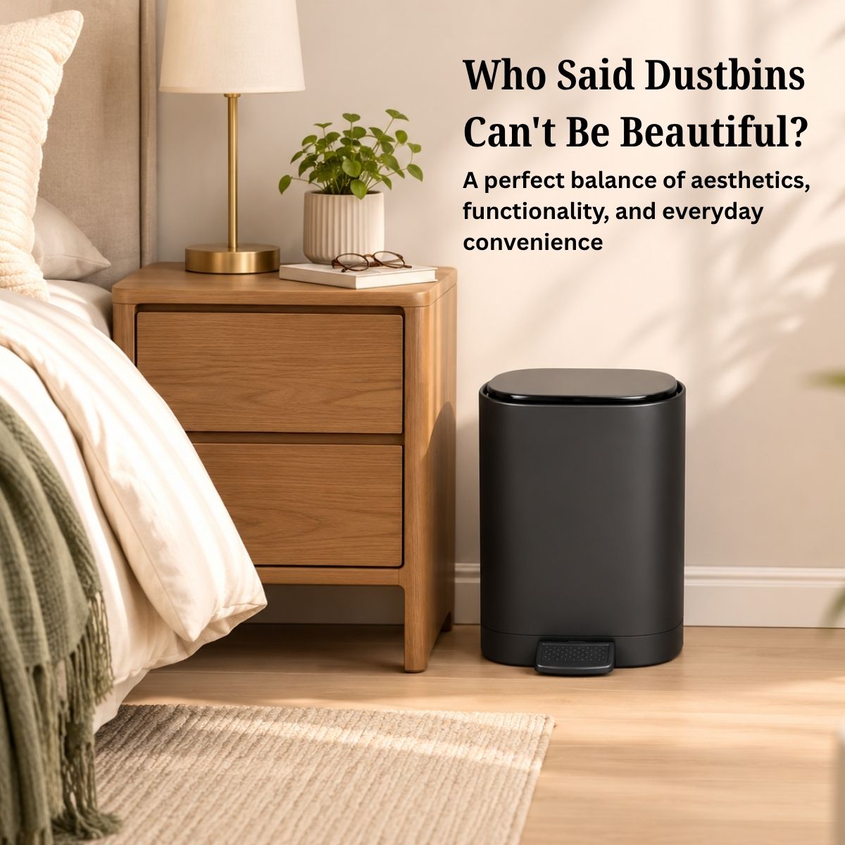 5L Matte Finish Dustbin with Removable Inner Bucket | Bathroom, Bedroom & Office