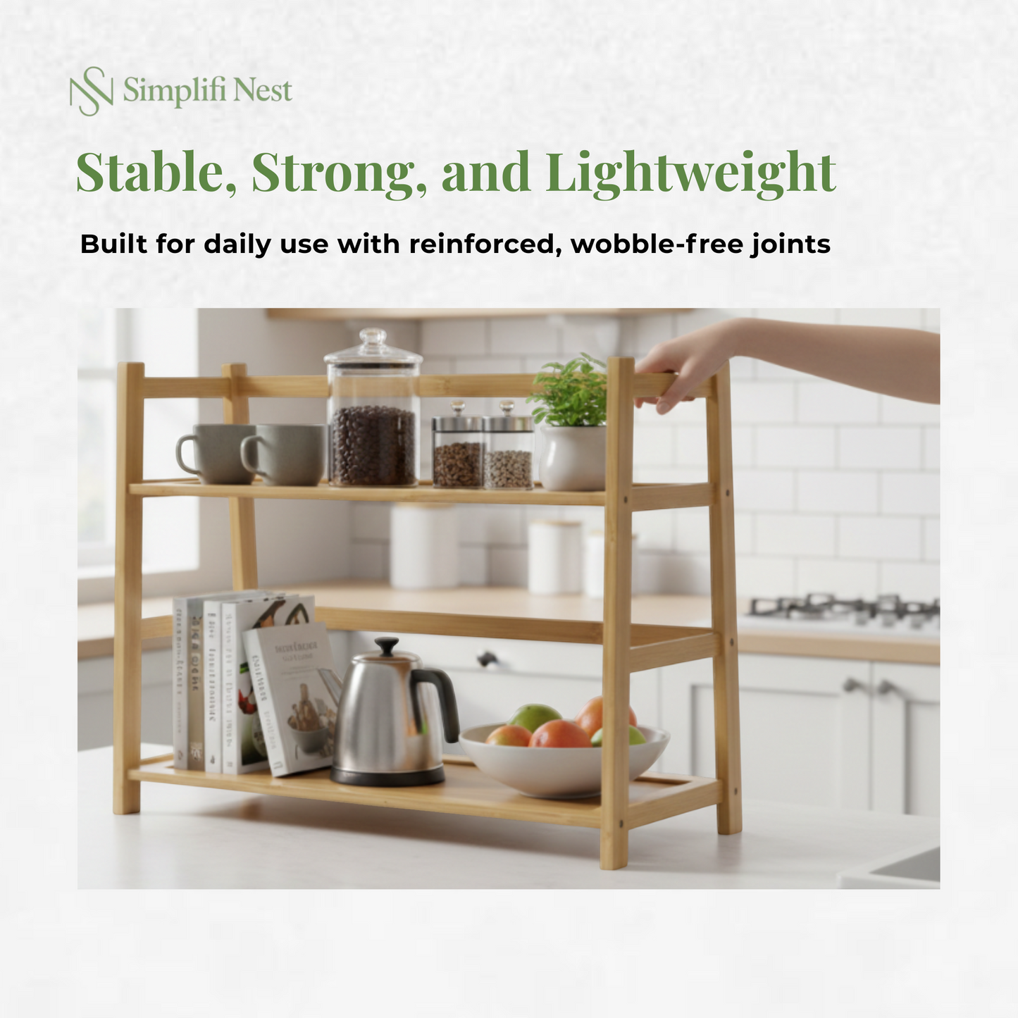 2-Tier Bamboo Countertop Rack — Kitchen, Bathroom & Desk Organizer