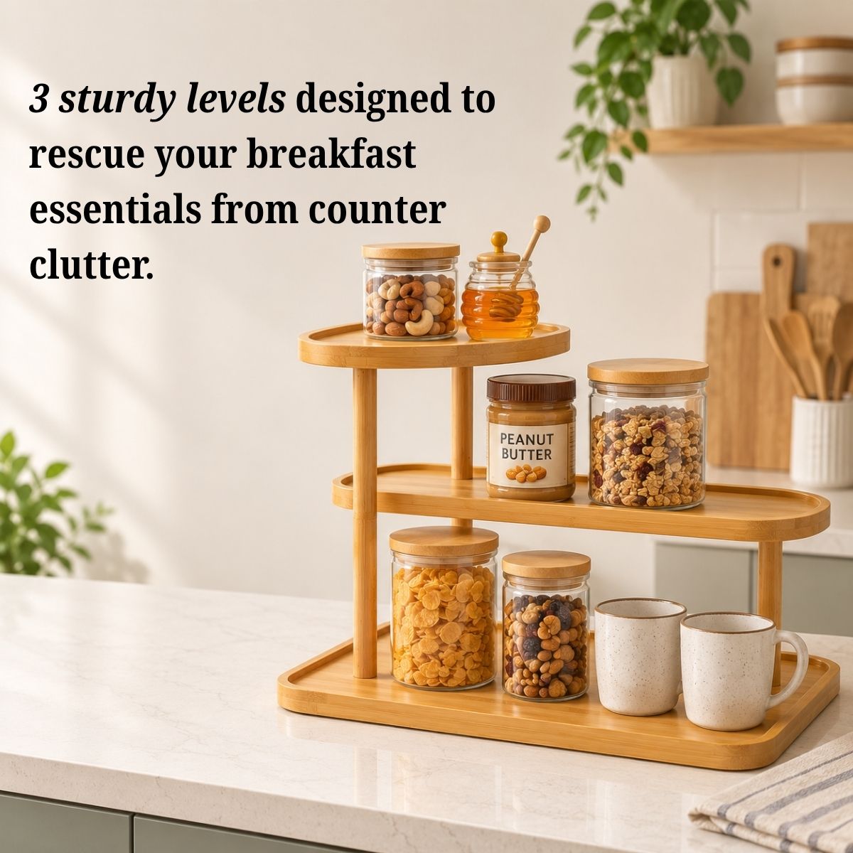 Bamboo Multi-Level Kitchen Organizer Rack
