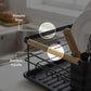 Black Steel Dish Drying Rack with Bamboo Handle