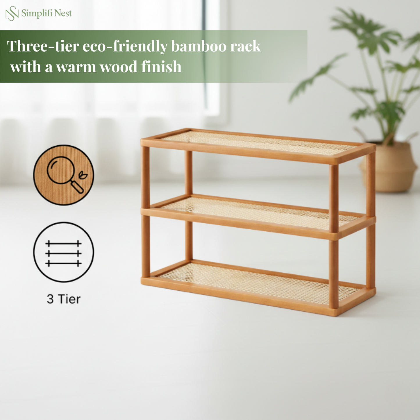 TriShelf Premium Bamboo Countertop Organizer Rack