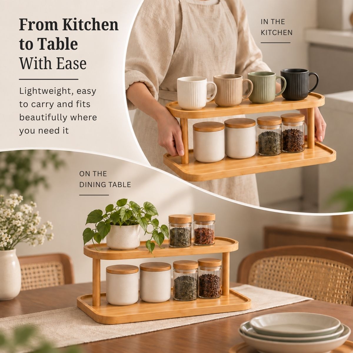 Bamboo Oval 2-Tier Kitchen Counter Organizer Rack