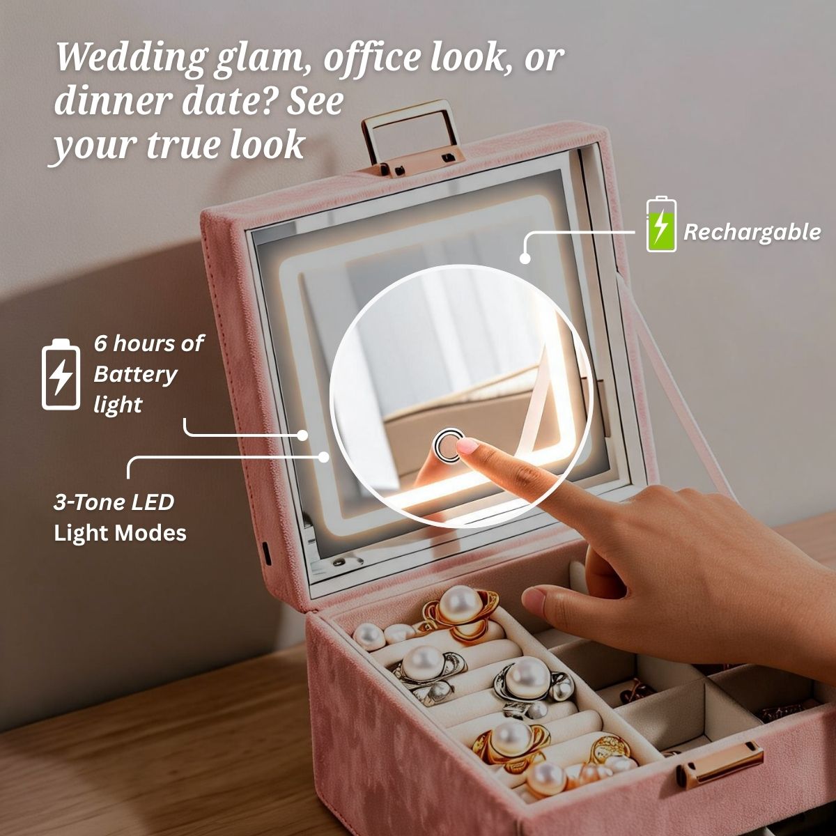 Large LED Jewelry & Makeup Organizer Box