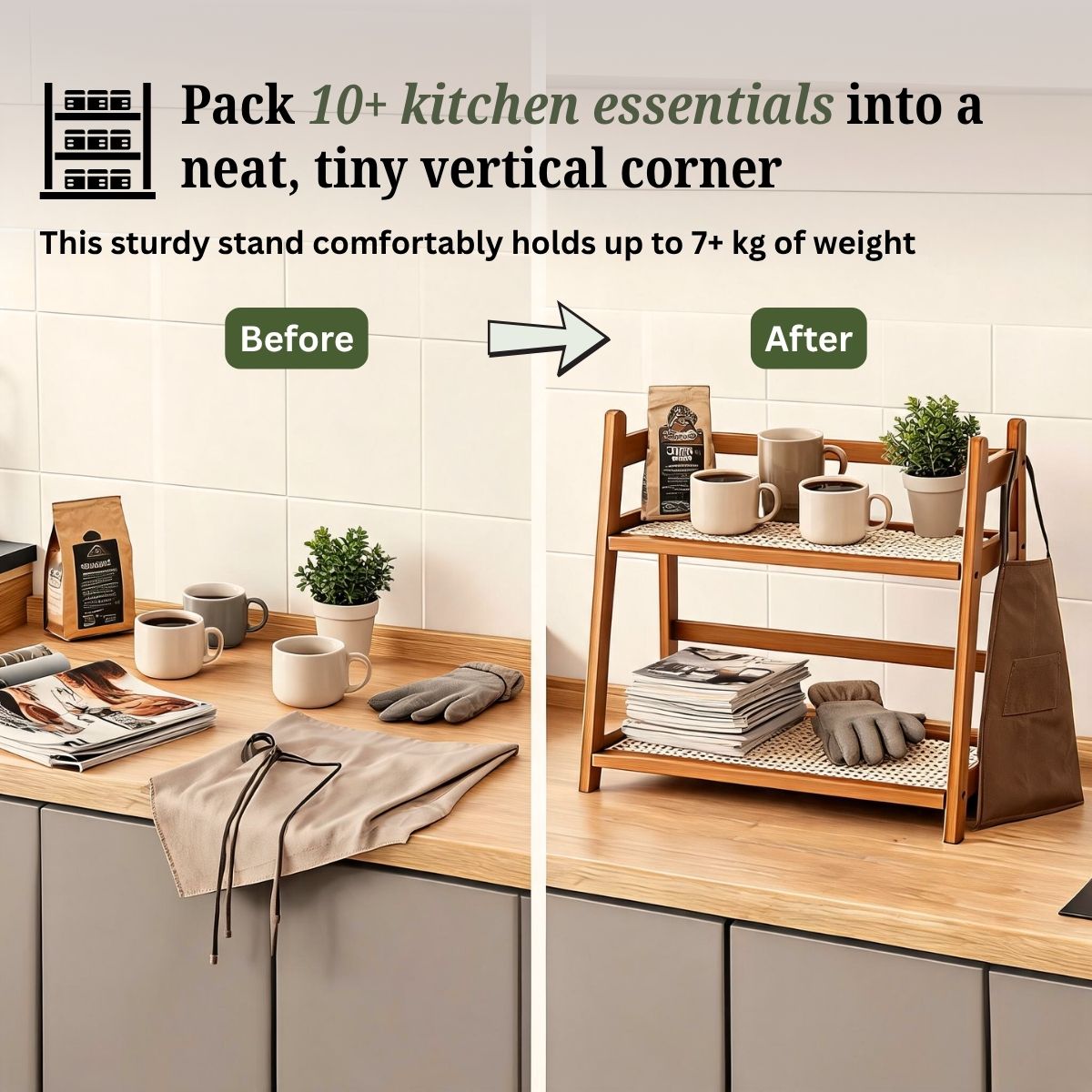 Bamboo 2-Tier Kitchen Counter Organizer Rack