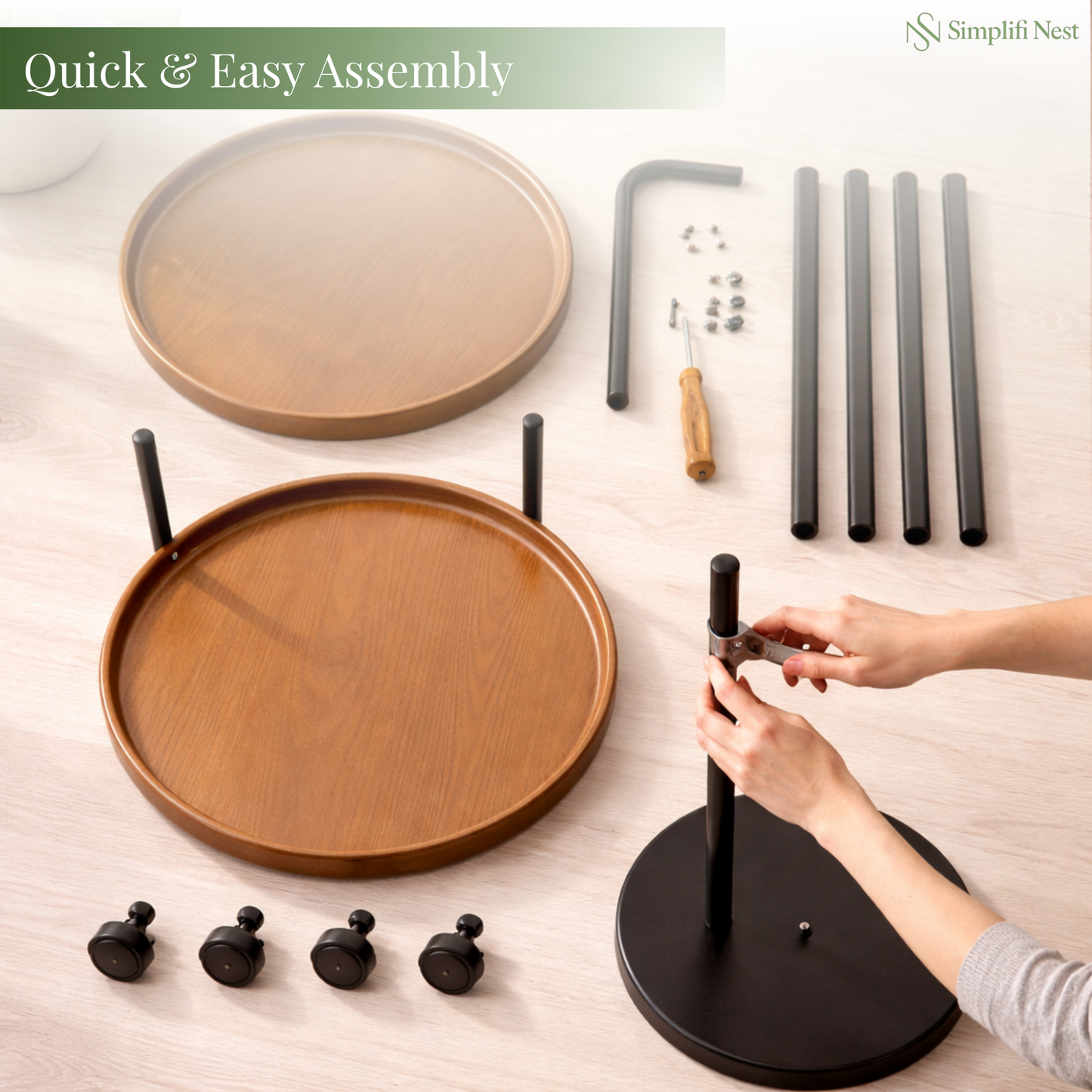 Premium 2-Tier Round Mobile Serving Trolley