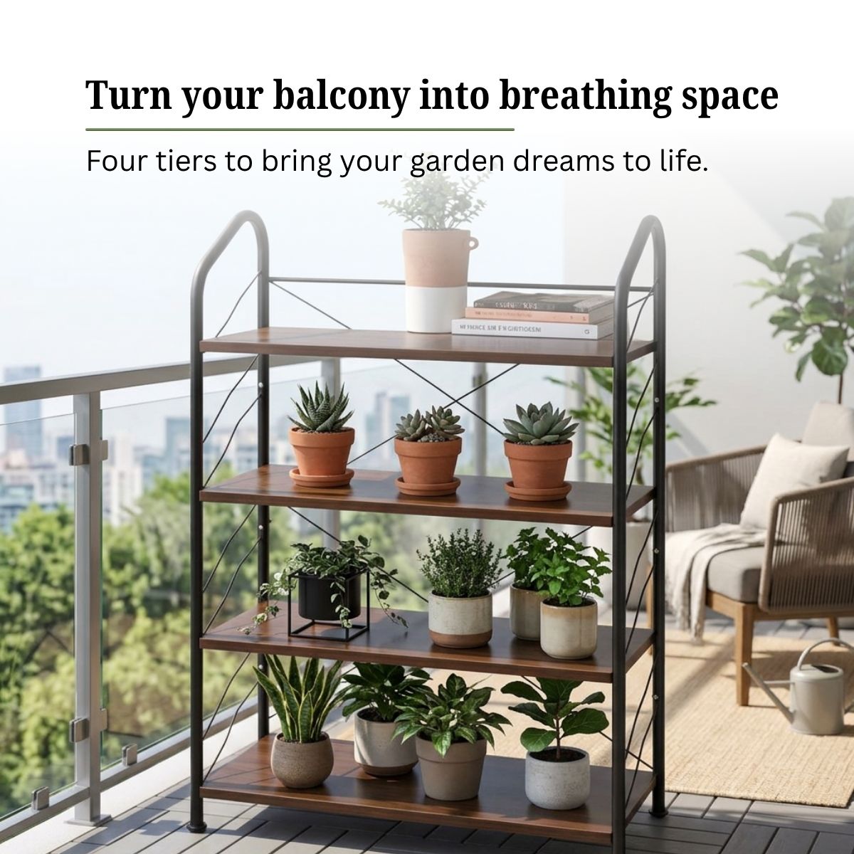 4-Tier Wood & Metal Display Rack