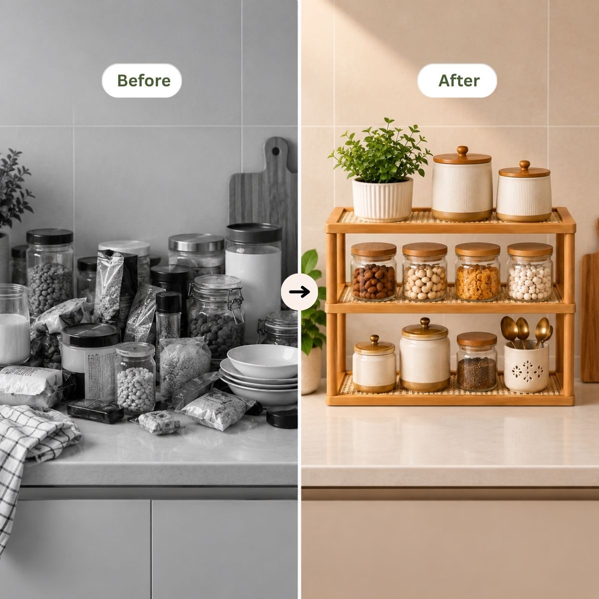 TriShelf Premium Bamboo Countertop Organizer Rack